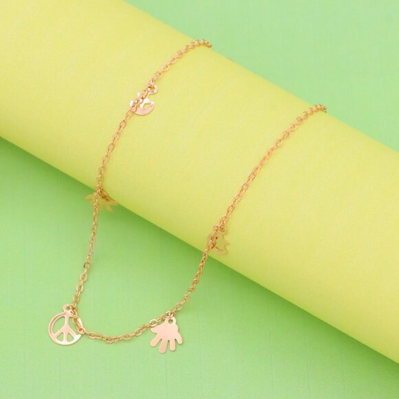 "Rose Gold Anklet with Peace & Charm Motifs,XPAL1035 - Picture 7 of 12